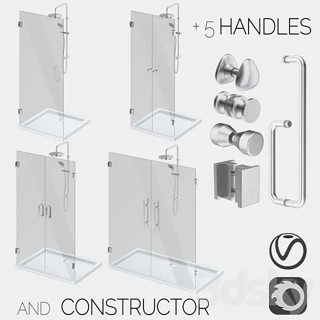 Glass shower cabins designer and a set of handles 3D Model Glass shower cabins designer and a set of handles 3D Model
