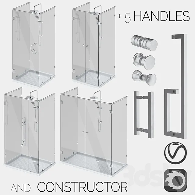 Glass shower cabins designer and a set of handles 3D Model Glass shower cabins designer and a set of handles 3D Model