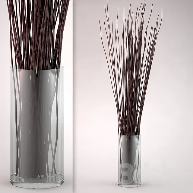 Glass vase with twigs 3D Model Glass vase with twigs 3D Model