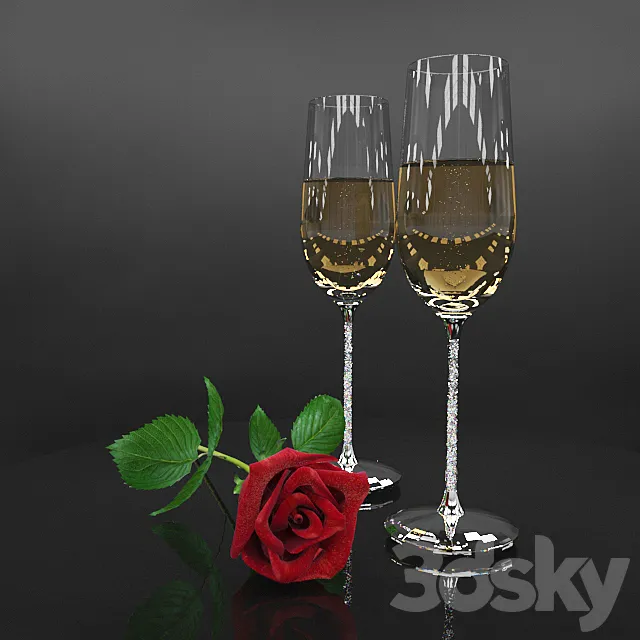 Glasses and Rose Swarovski 3DModel Glasses and Rose Swarovski 3DModel