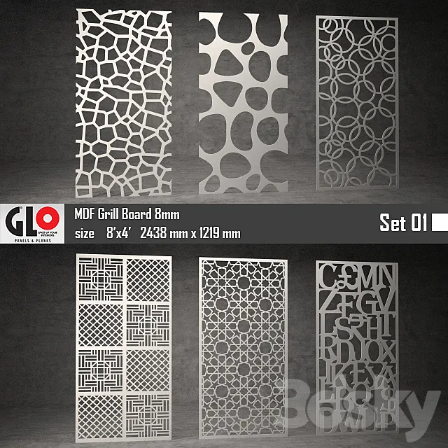 GLO MDF Board 8mm Set 01 3DModel GLO MDF Board 8mm Set 01 3DModel