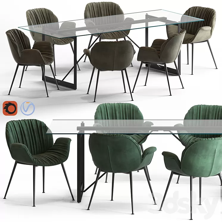 Globewest Abigail Armchair and Barnes Trestle Table 3D Model Globewest Abigail Armchair and Barnes Trestle Table 3D Model