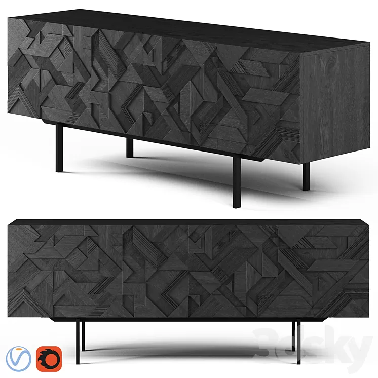 Globewest Ethnicraft 4 door Buffet 3D Model Globewest Ethnicraft 4 door Buffet 3D Model