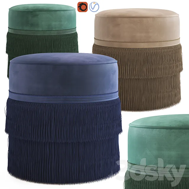 Globewest Kennedy Fringed Ottoman 3DModel Globewest Kennedy Fringed Ottoman 3DModel