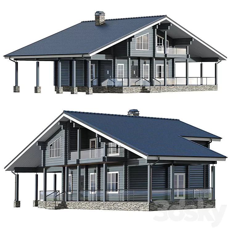 Glued laminated timber house with carport and large terrace 3D Model