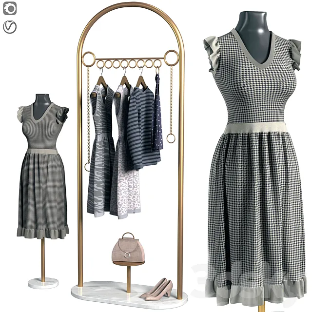 Gold clothing rack 3D Model Gold clothing rack 3D Model