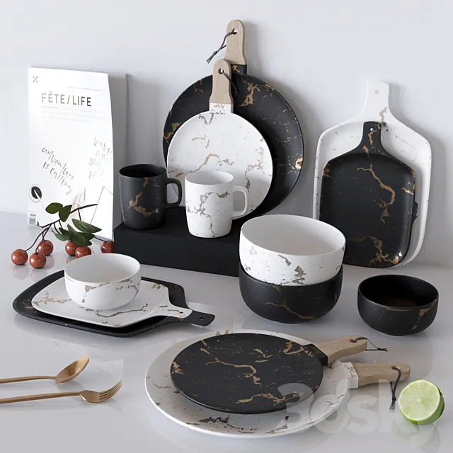 Gold Marble Glaze Ceramic Plates 3DModel