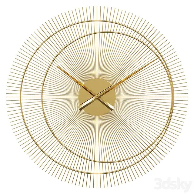 Gold Metal Clock D60cm Wall Clock Dubai 3D Model