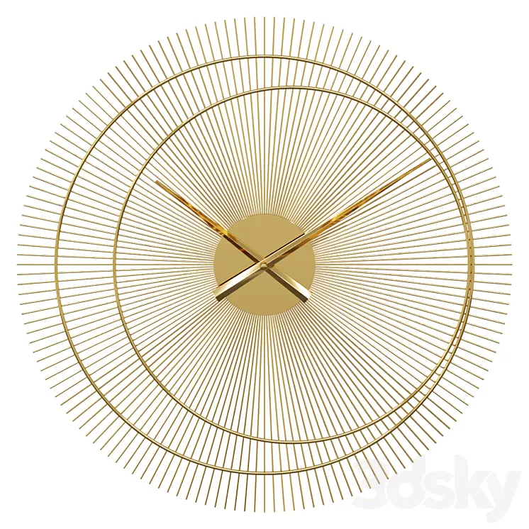 Gold metal clock D60cm Wall clock dubai 3D Model Free Download