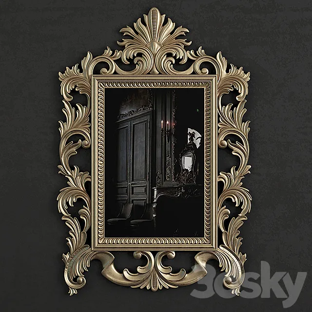 Gold Rectangular Mirror Carving 3D Model