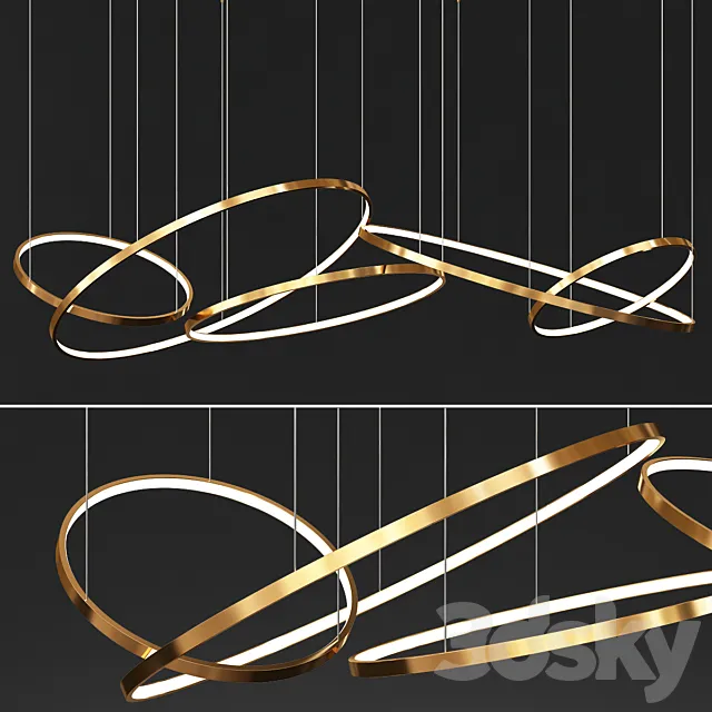 Gold Ring Chandelier 3 3D Model