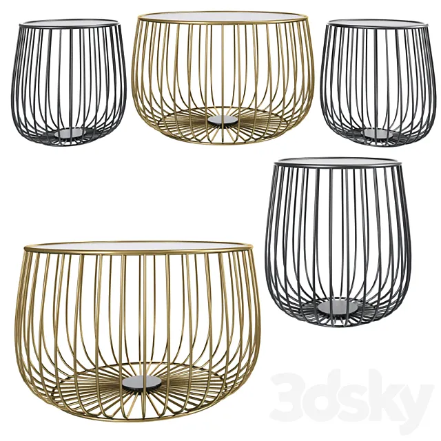 Gold Round Industrial Steel Wire Coffee Table 3D Model