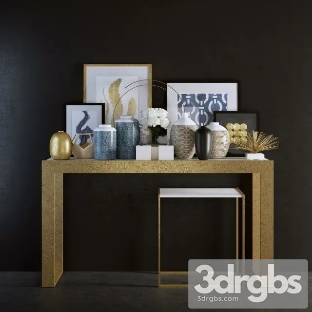 Gold Sideboard Decor 3D Model Download
