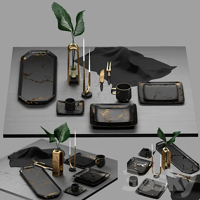 Gold_Design_Plate_Set 3DModel