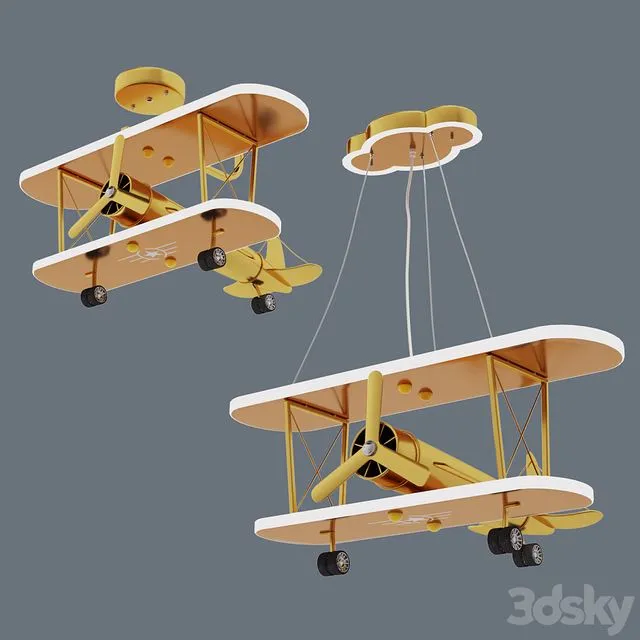 Golden chandelier airplane 3D Model Golden chandelier airplane 3D Model
