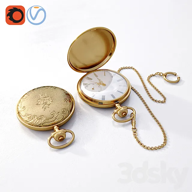Golden pocket watch 3D Model Golden pocket watch 3D Model