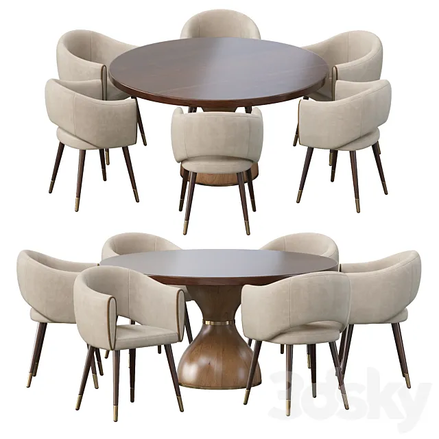 GRACE ARMCHAIR and POINT REYES BOTTICELLI LARGE ROUND DINING TABLE 3D Model