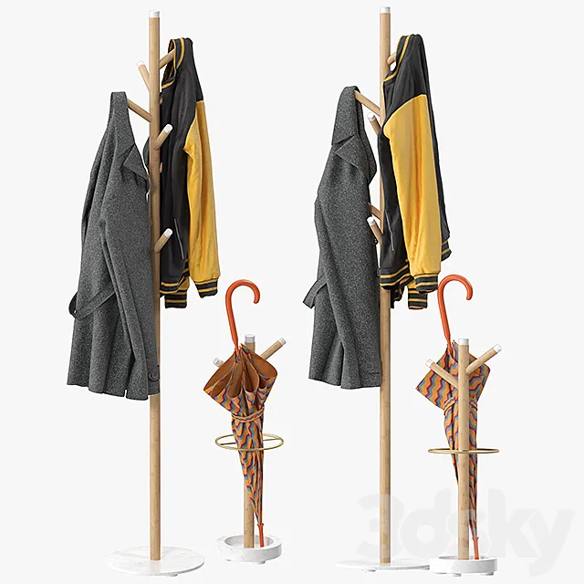 Grace Mango Wood & Marble Coat Rack 3D Model