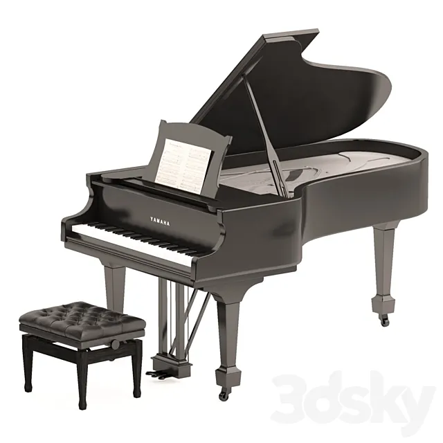 Grand Piano with Stool and Notes Free Download