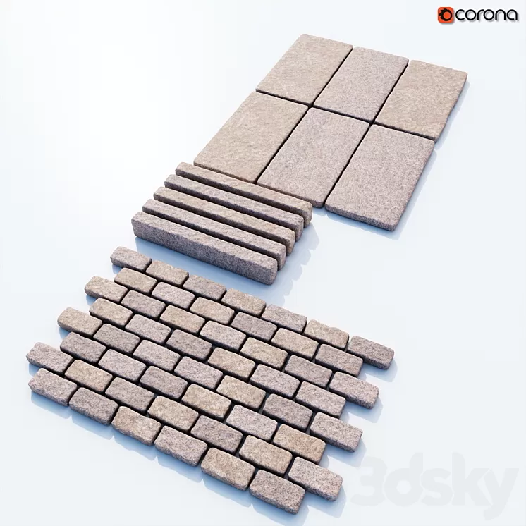 Granite paving stones 3D Model Granite paving stones 3D Model