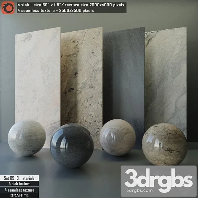 Granite slab & seamless texture set 09 3D Model Download