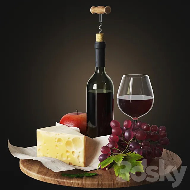 Grapes and wine 3D Model