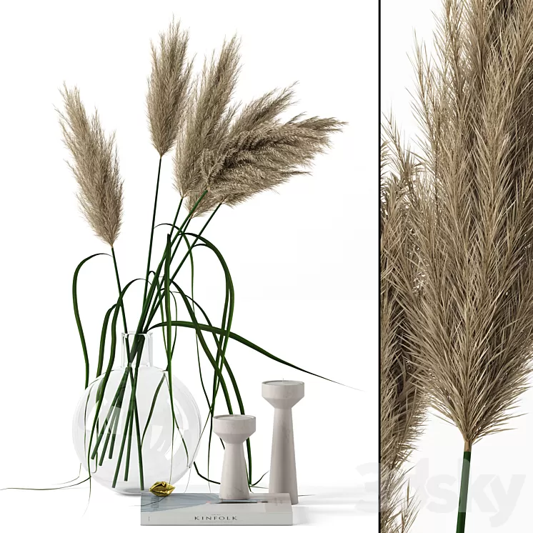 Grass in round vase 3D Model Grass in round vase 3D Model