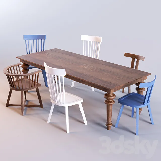 Gray 33 table & InOut Chairs by Gervasoni 3D Model