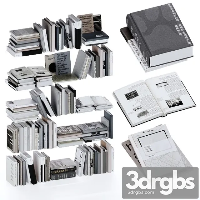 Gray and White Books Set Vol4 3D Model Download