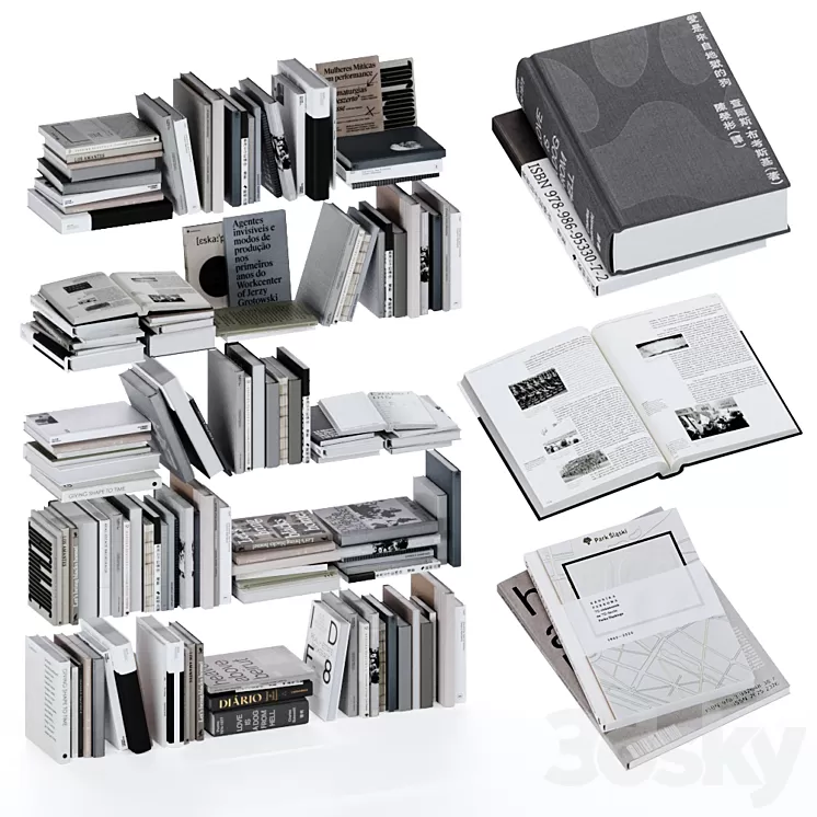 Gray and white books set vol4 3D Model Free Download