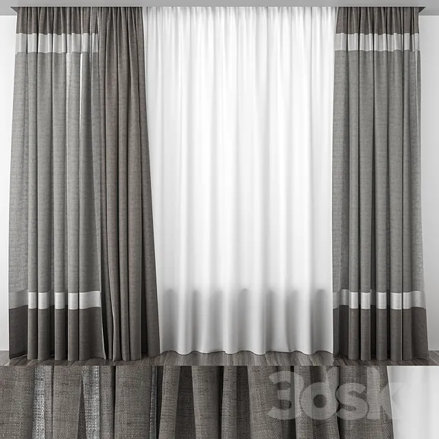 Gray-brown striped curtains 3D Model Gray-brown striped curtains 3D Model