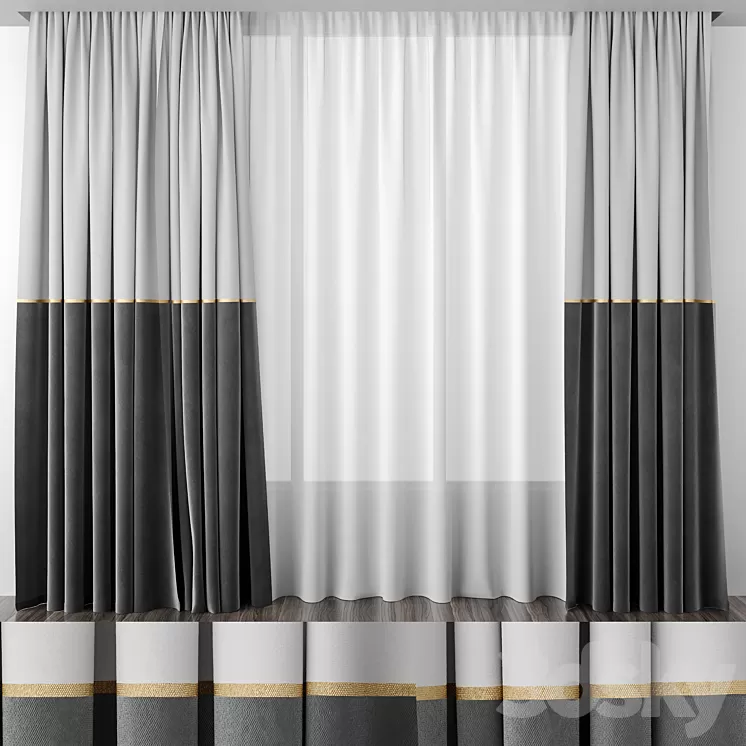 Gray curtains 50/50 3D Model Gray curtains 50/50 3D Model