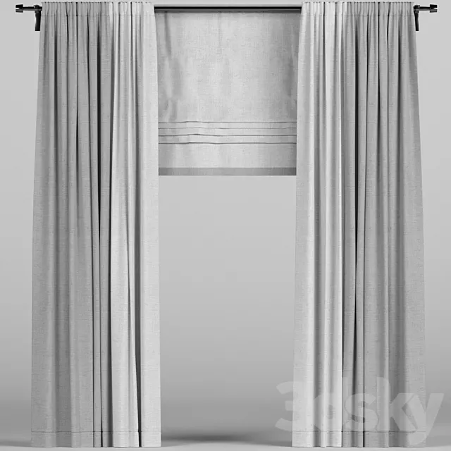 Gray curtains with roman blinds. 3D Model Gray curtains with roman blinds. 3D Model