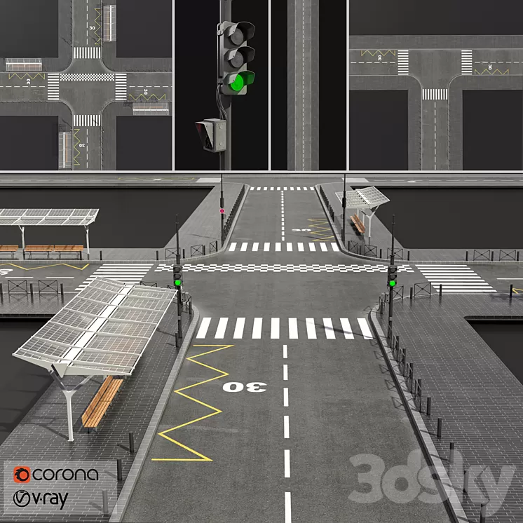 Gray street 3D Model Gray street 3D Model