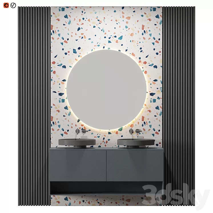Gray Terrazzo Bathroom 3D Model Gray Terrazzo Bathroom 3D Model