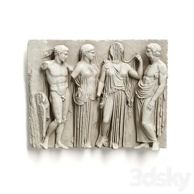 Greek Attic relief wall panel 3D Model Free Download