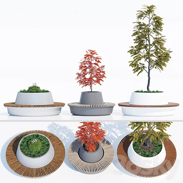 Green circular benches 3D Model Green circular benches 3D Model