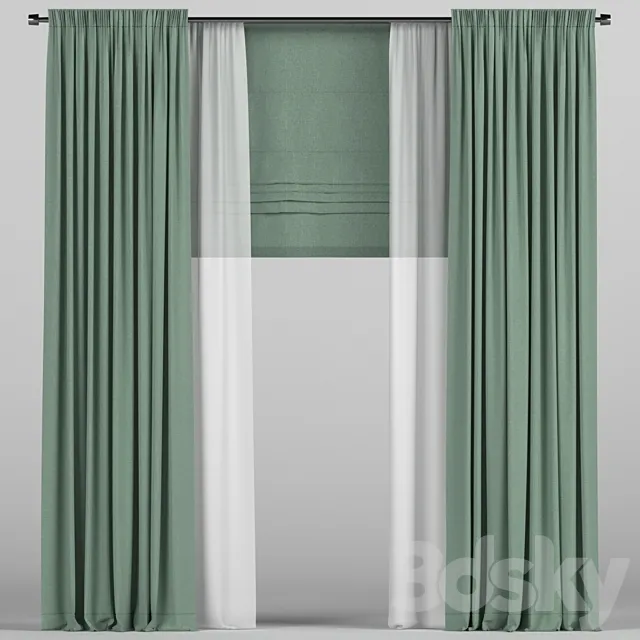 Green curtains with roman. 3D Model Green curtains with roman. 3D Model