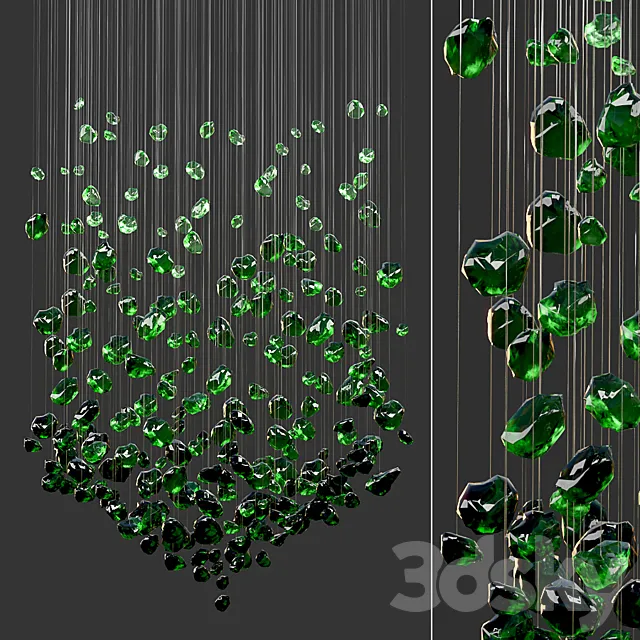 Green Gemstone Chandelier (V shape) 3D Model Green Gemstone Chandelier (V shape) 3D Model