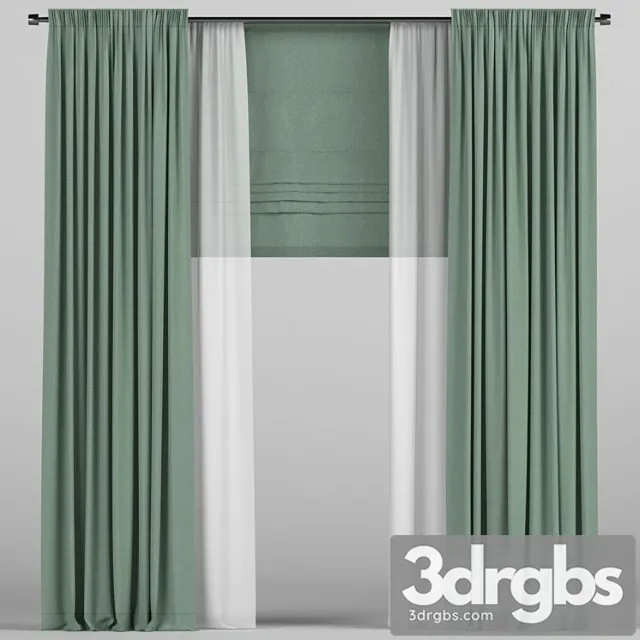 Green Roman Curtains 3D Model Download