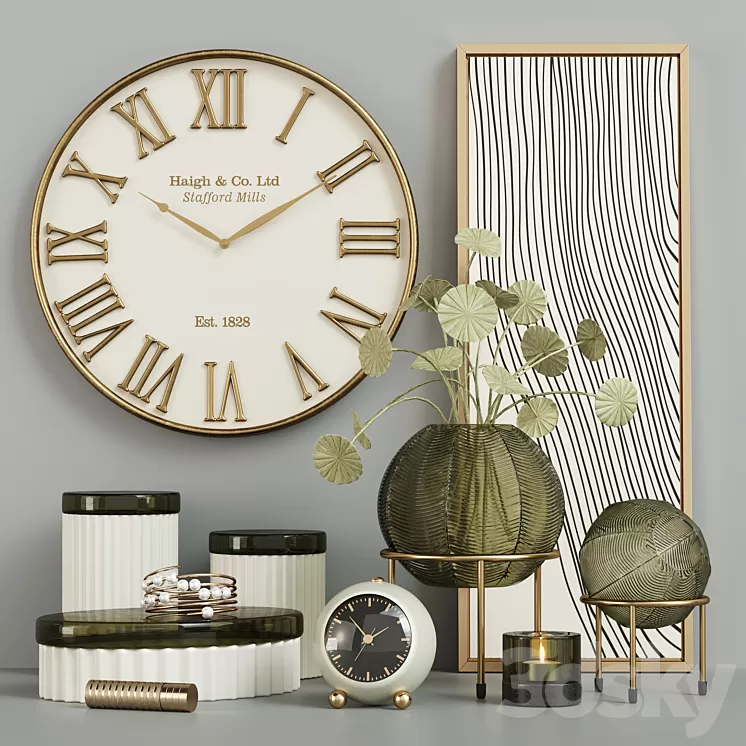 Green Round Vase Decorative Set 3D Model