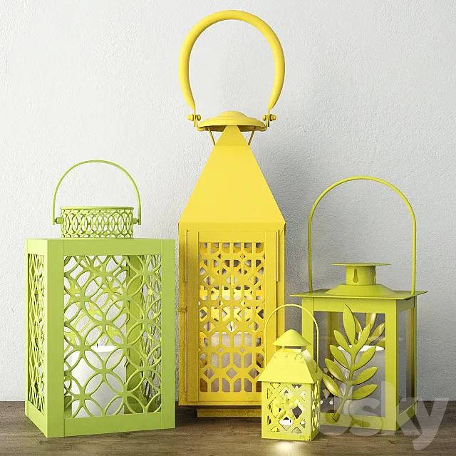 Green & Yellow Metal Lanterns 3D Model Green & Yellow Metal Lanterns 3D Model
