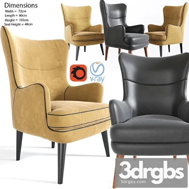 Greta armchair teal 3D Model Download