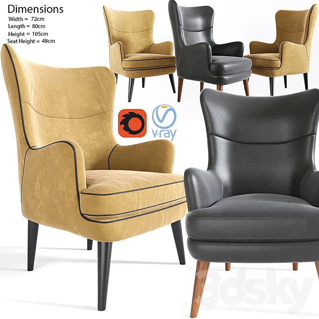 Greta Armchair Teal 3D Model