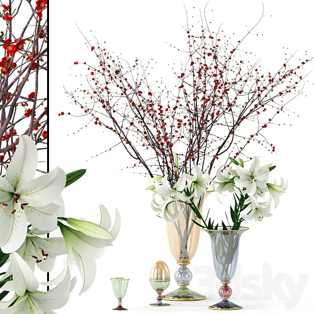 Griffe Montenapoleone vases with flowers 3D Model