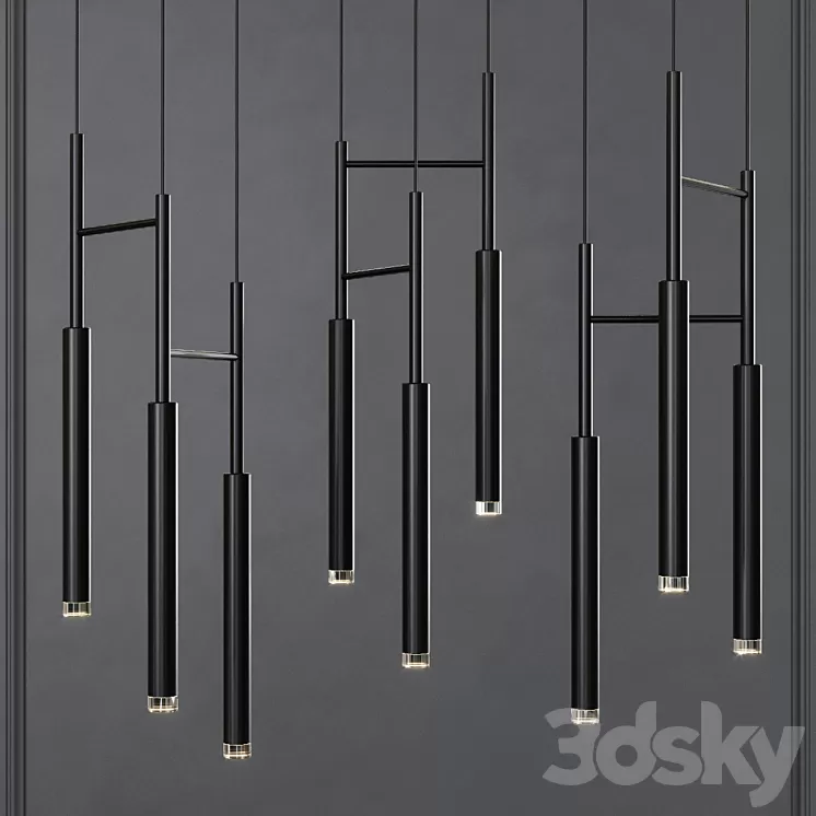 Grok CANDLE Triplex LED Pendant Black 3D Model Grok CANDLE Triplex LED Pendant Black 3D Model