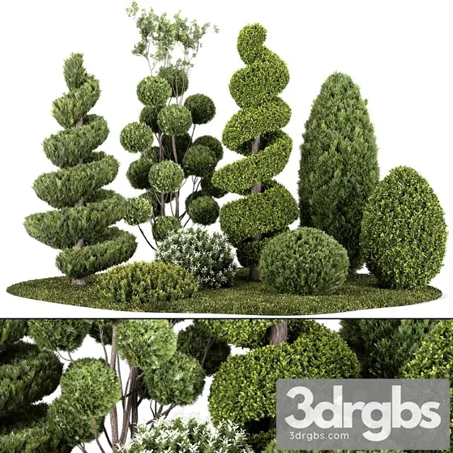 Group Outdoor Plants Hedges 3D Model Download