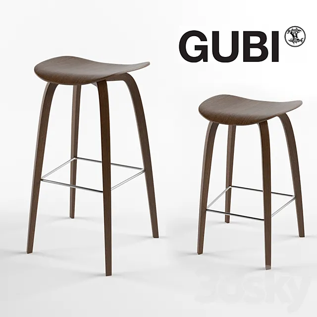GUBI 2D Bar Stool Wood base 3D Model