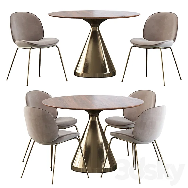 Gubi Beetle Chair and Silhouette Pedestal Round Dining Table 3D Model