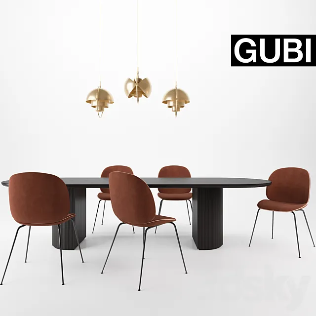Gubi Beetle chair Moon table Multi-Lite Pendant 3D Model